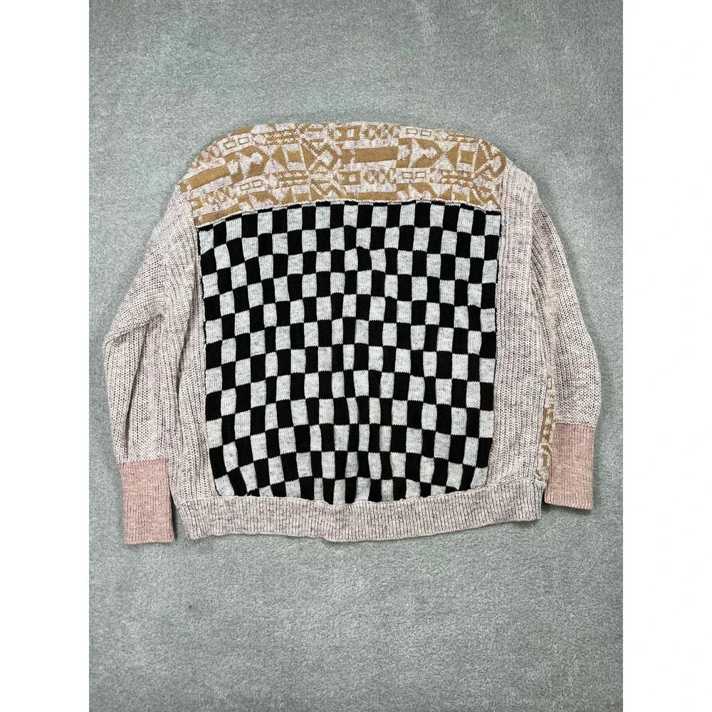 Pilcro Mash Up Sweater Cardigan Anthropologie Mix Patchwork Star Checkerboard S